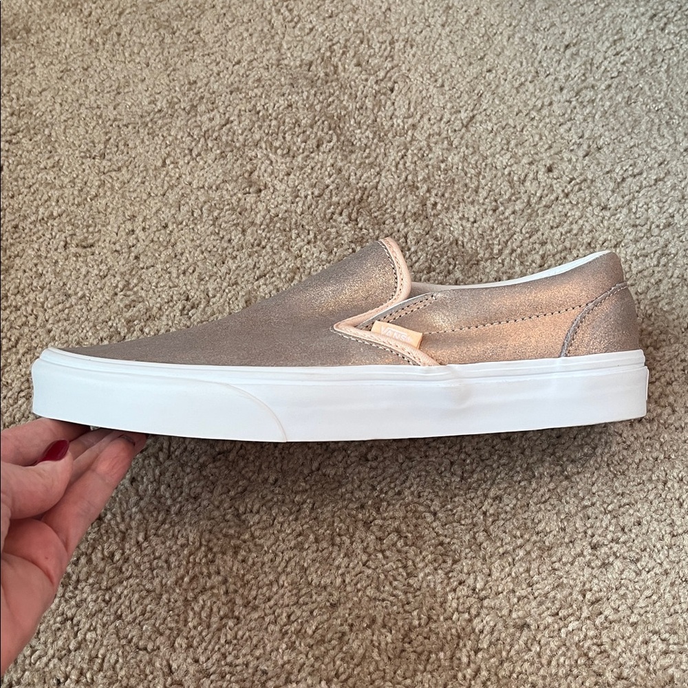 Vans Unisex Rose Gold Shimmer Slip Ons M8 W9.5 - Picture 2 of 8